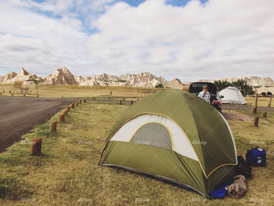 Idyllic camping spot at the Badlands National Park, South Dakota!