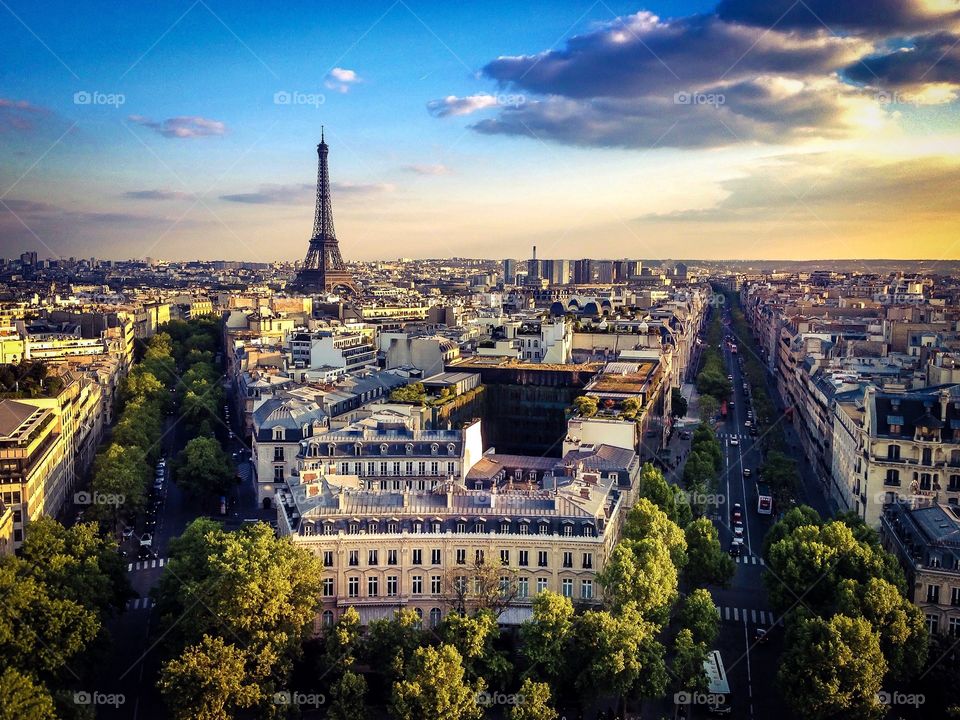 Panoramic of Eiffel tower and city of Paris