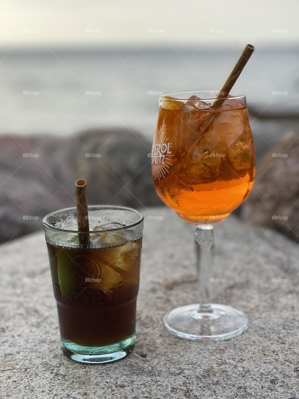 Summer cocktails on the beach by the sea