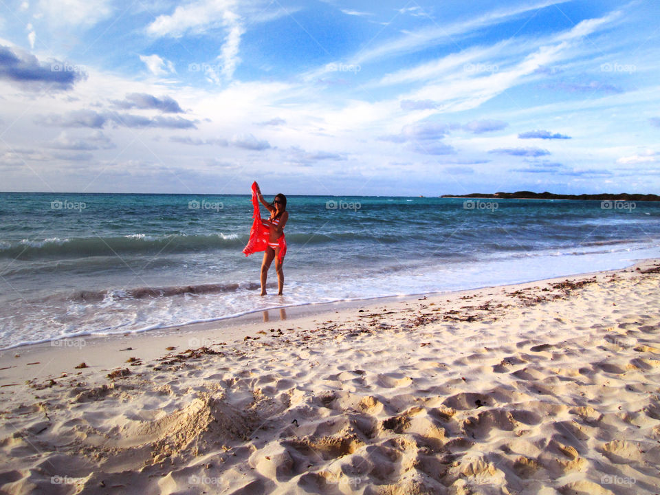 beach woman. this picture cayo coco cuba sunset