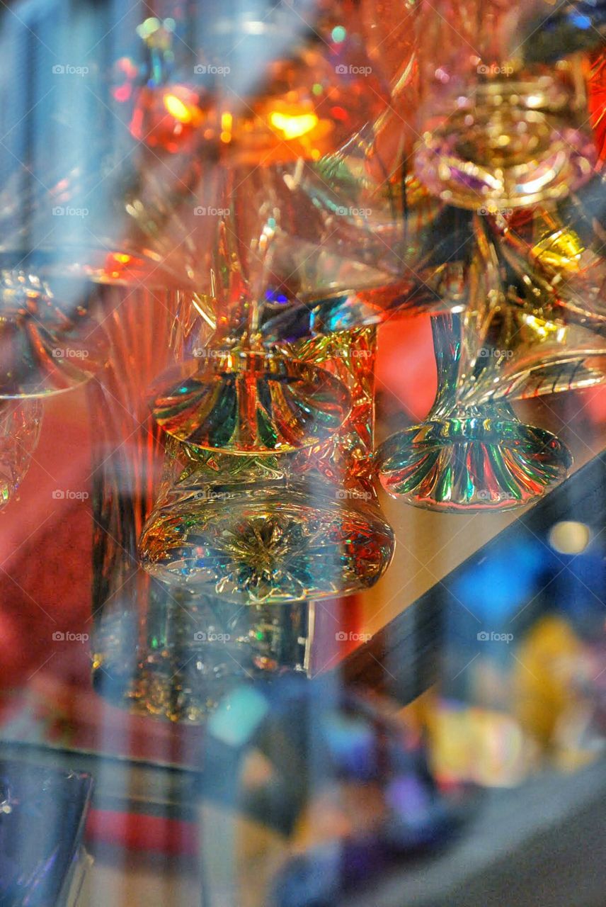 Sparkling glass. Colorful Venetian glass sparkles through s shop window  