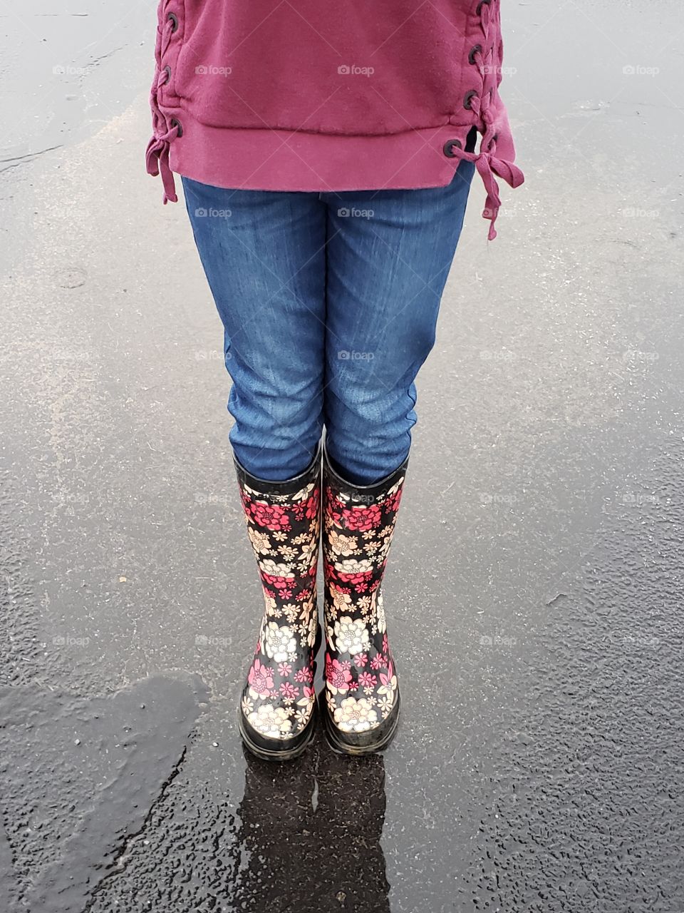Rainboots in a puddle