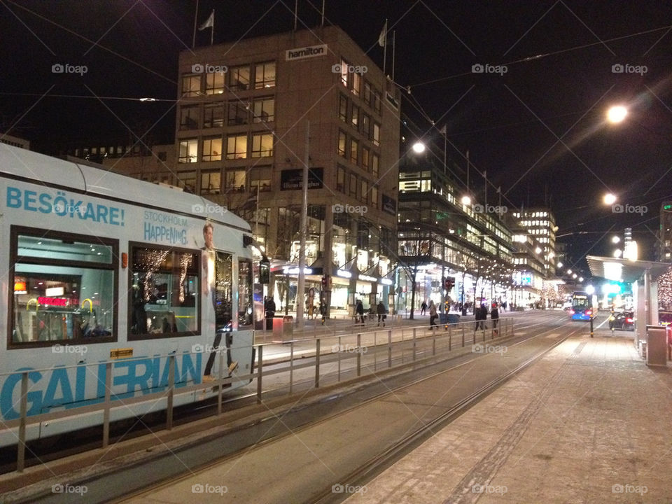 city stockholm night tram by penguincody