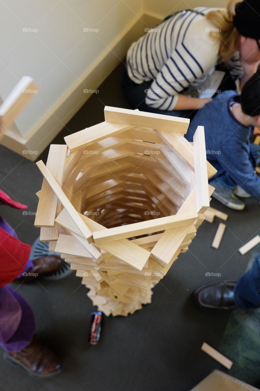 Kids playing with wood blocks