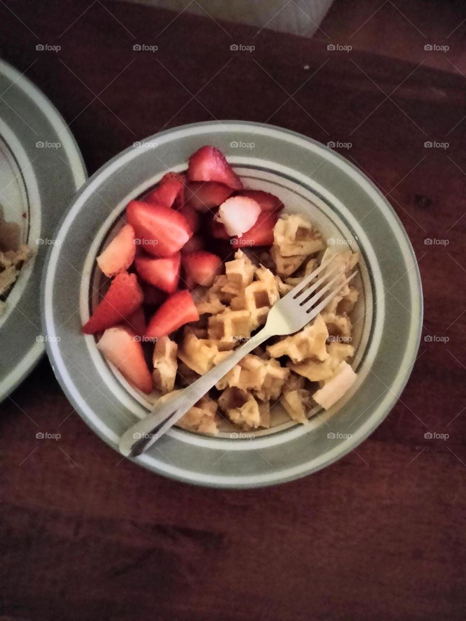 breakfast waffle and strawberry