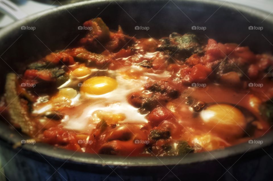 Baked Eggs Cacciatore Style