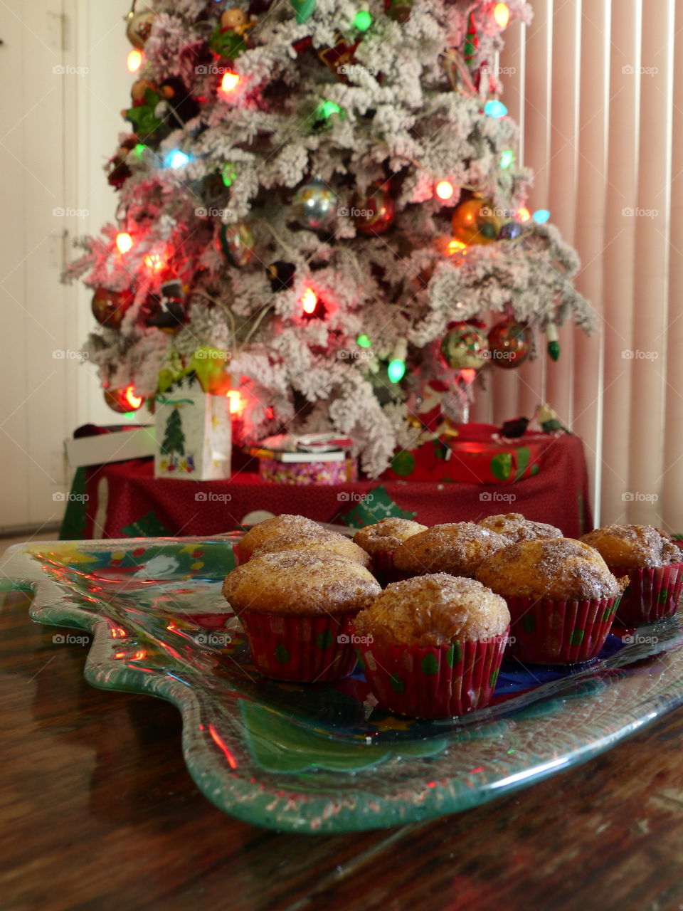 Home baked mini muffins on Santa plate