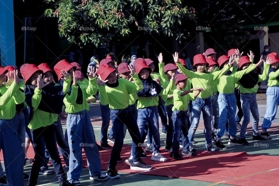 The excitement of the children doing morning exercises.