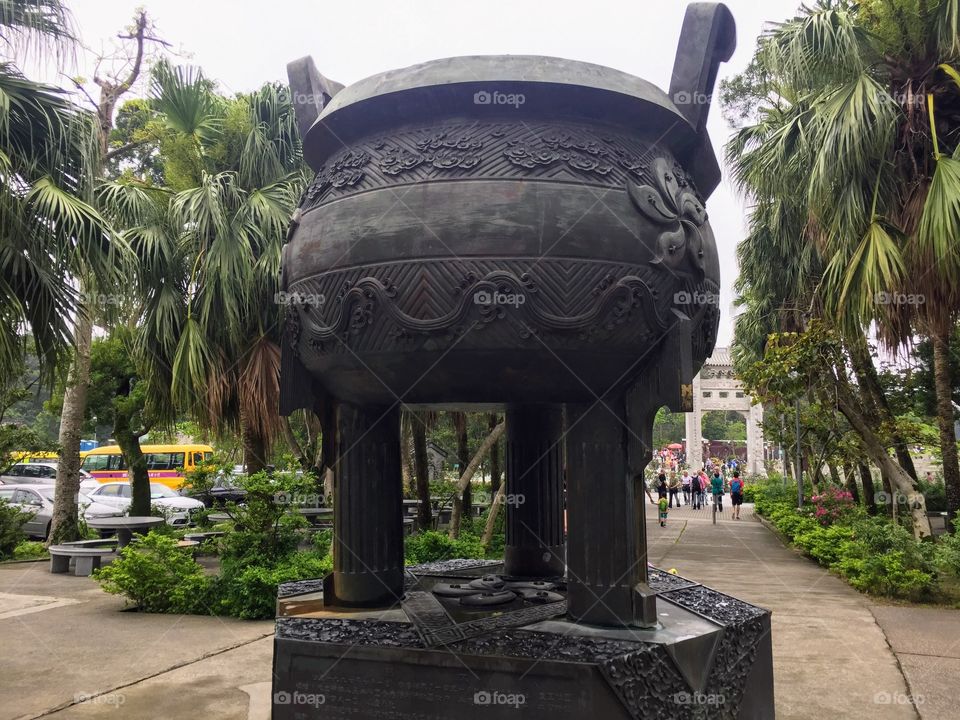 Ancient Pottery-The Hong Kong Flag in Ngong Ping Village, Po Lin Monastery, Lantau Island, Hong Kong. 