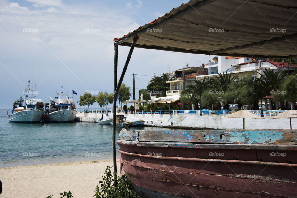 abondened boat on coast. abondened boat on coast in Skala Marion,Thassos island,Greece