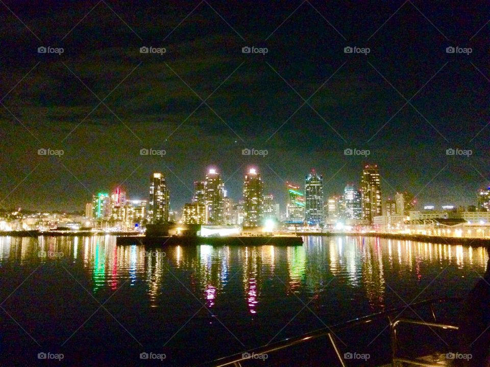 San Diego Skyline. City lights at night