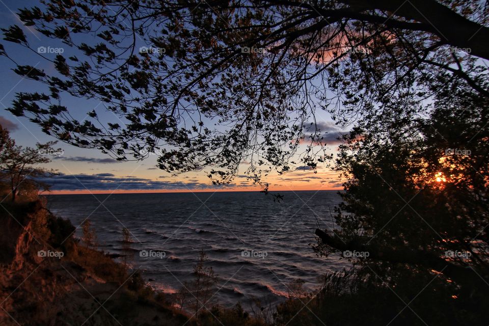 View of lake at sunset