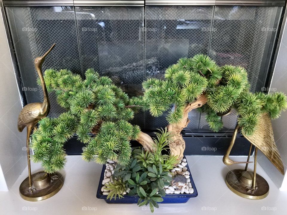 Bonsai and cranes decorations