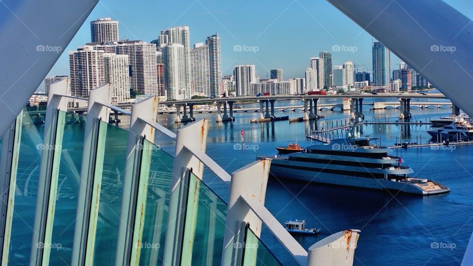 Yacht coming into Port of Miami..one of my last pictures here on Royal Caribbean cruise ship.. ready to disembark..I love putting a twist on things