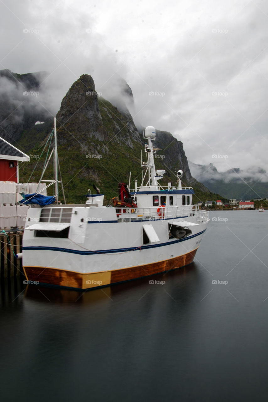 Boat in the fog in Norway 