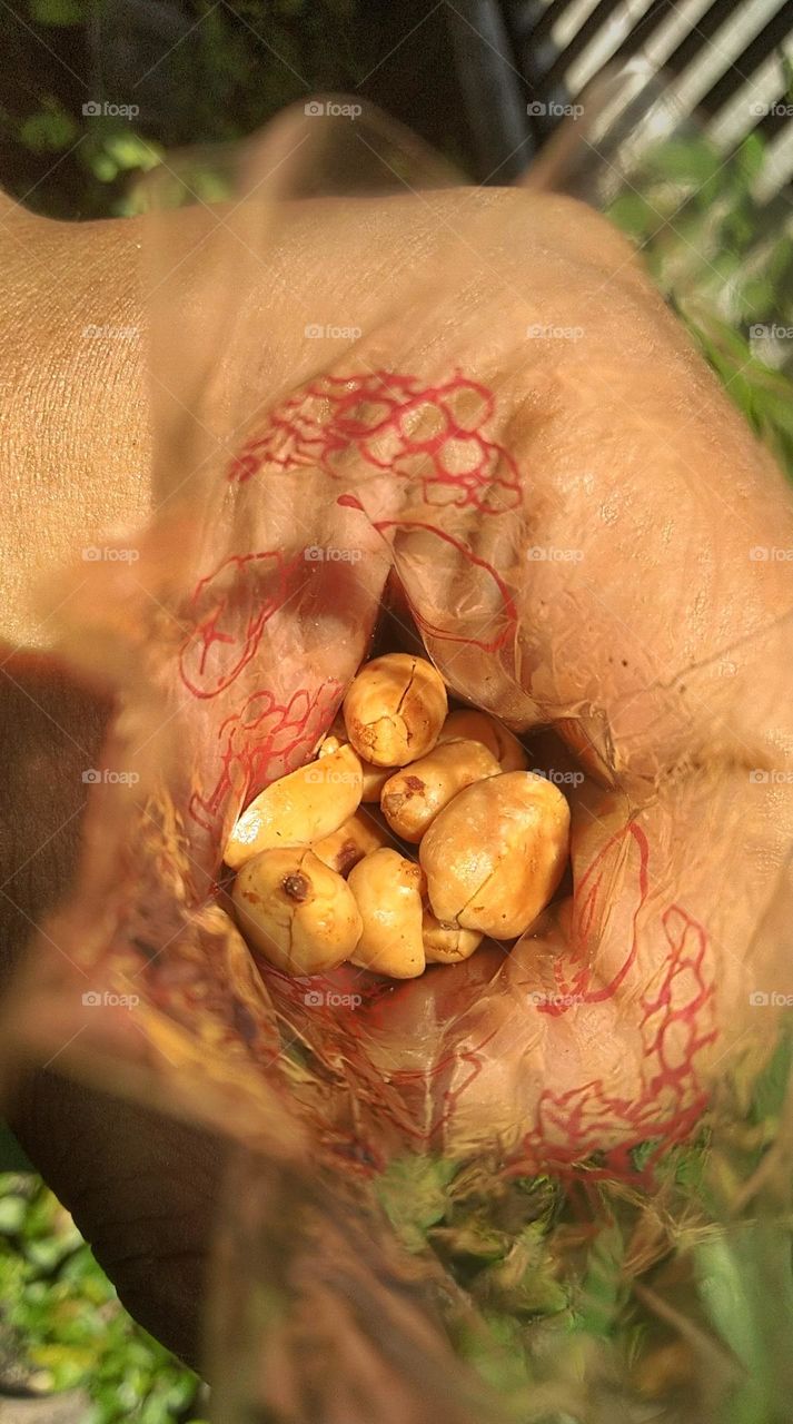 Eat fried peanuts in plastic