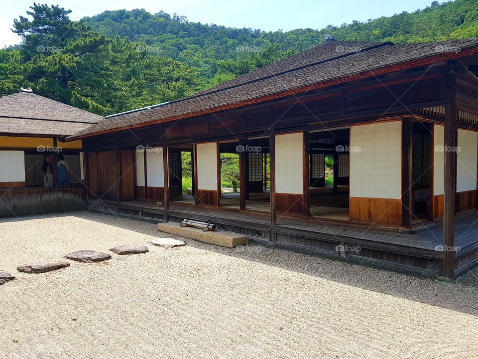 A rest station and tea house in ritsurin garden