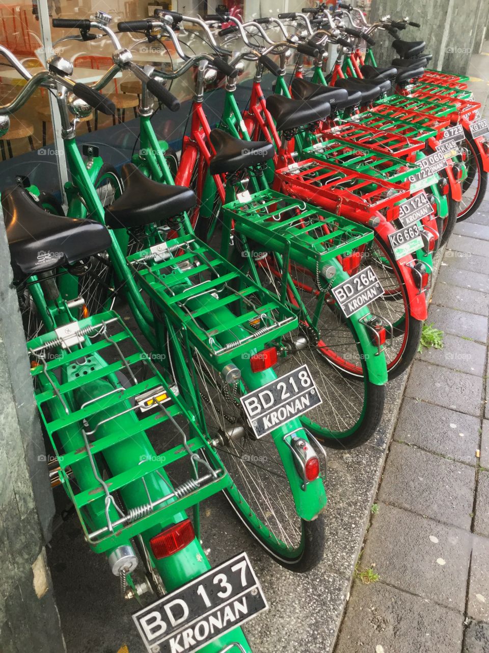 Red and green bicycles in Rotterdam 