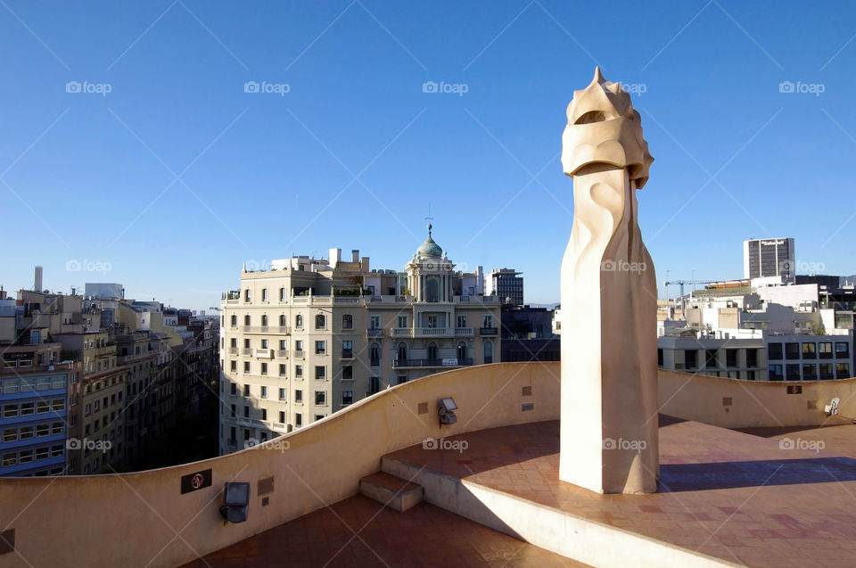 Chimney on the Roof of Casa Mila in Barcelona, Spain
