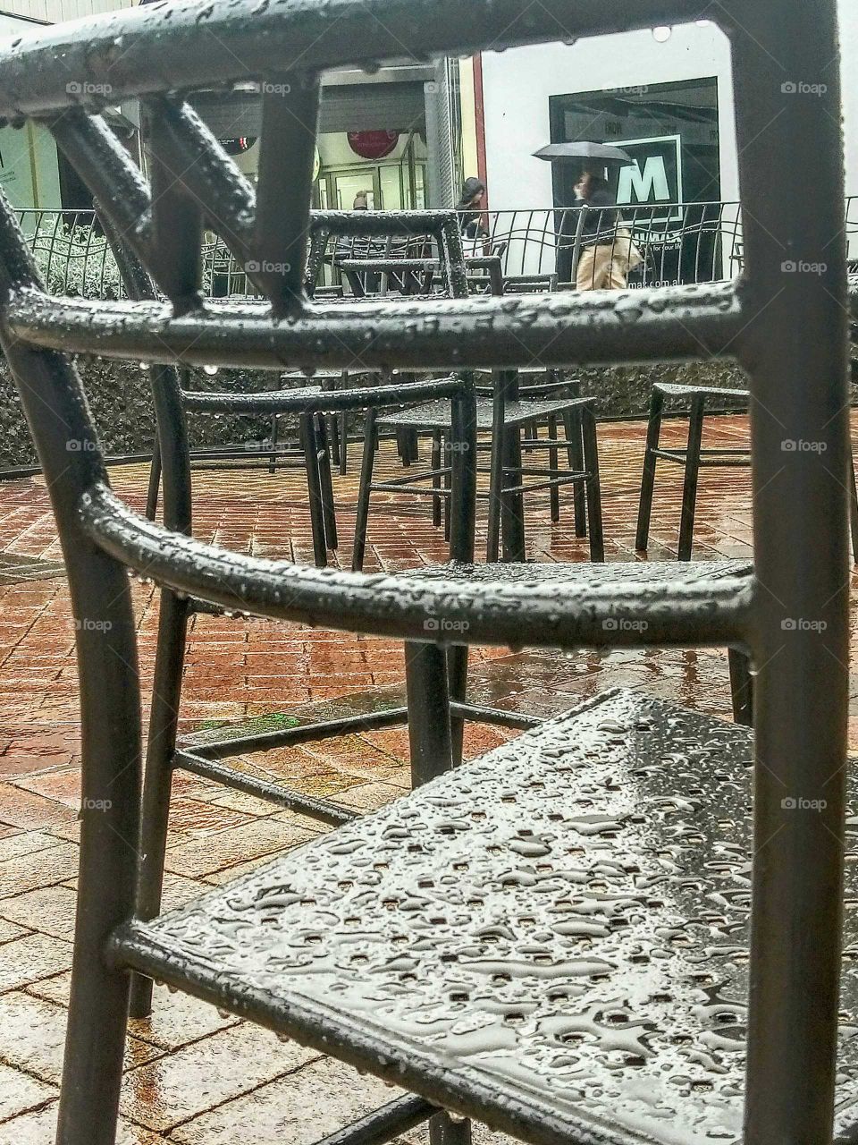 rain droplets on chair