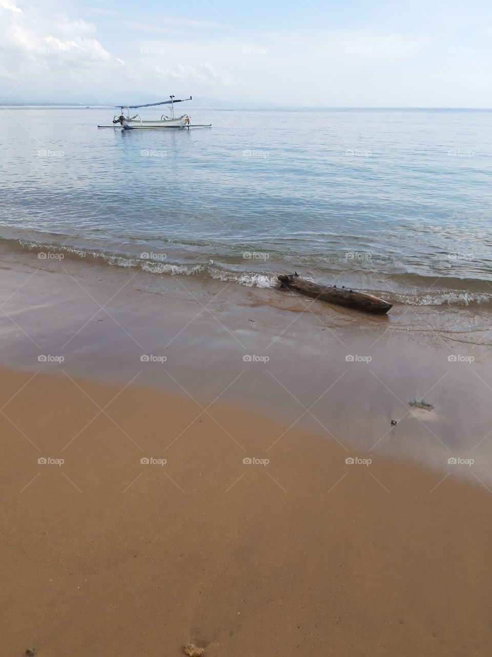 A tiny trunk swept by the wave and there was a boat also.