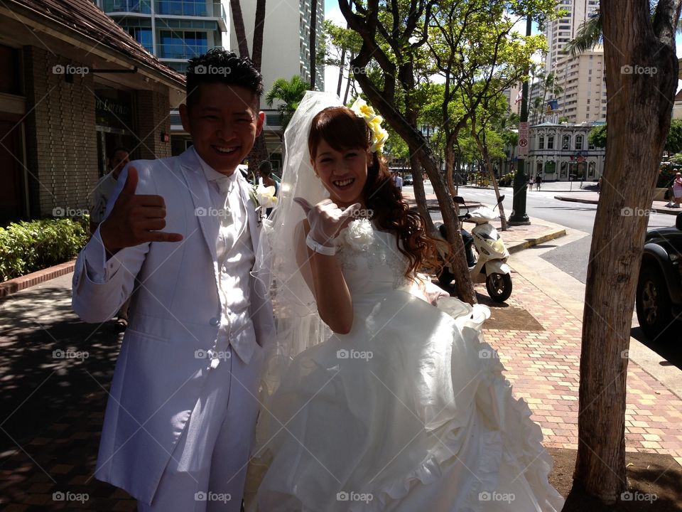 Just Married Newlyweds Honolulu Hawaii