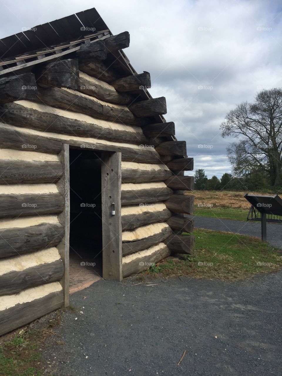 Close up log cabin at valley forge historical park Pennsylvania 
