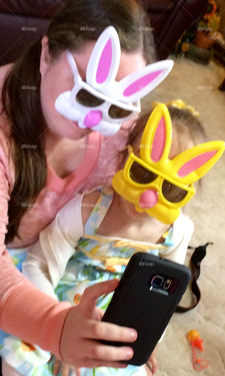 Selfie with bunny mask 