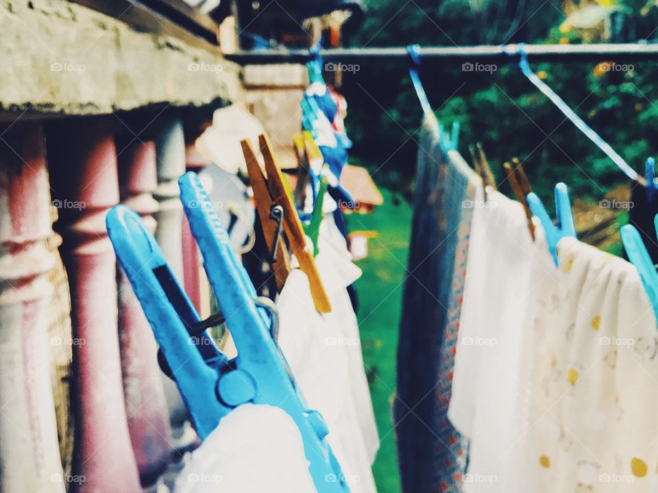 Drying laundry clothes at the apartment 