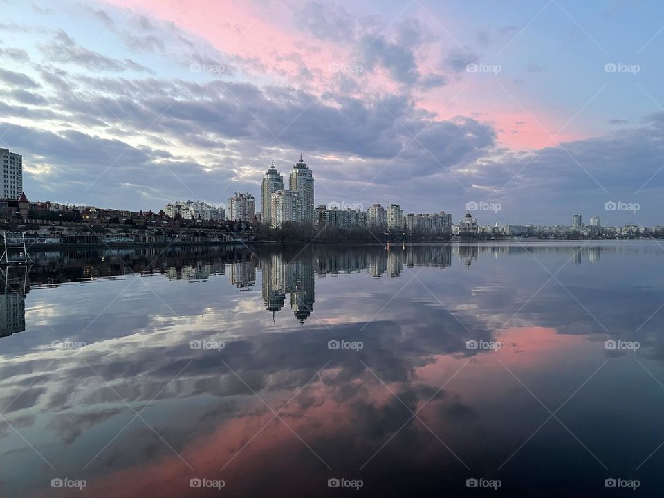 Sunset in Kyiv, Ukraine. 
