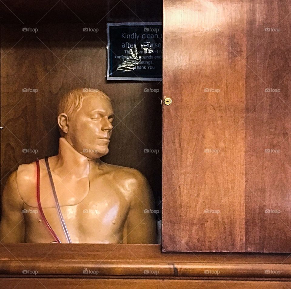 There’s a man in the cabinet...Model for use in medical situations.  It scared us when we opened the cabinet! 