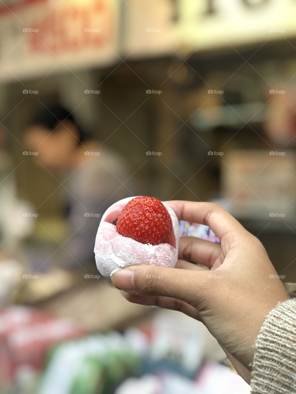 Strawberry mochi with red bean