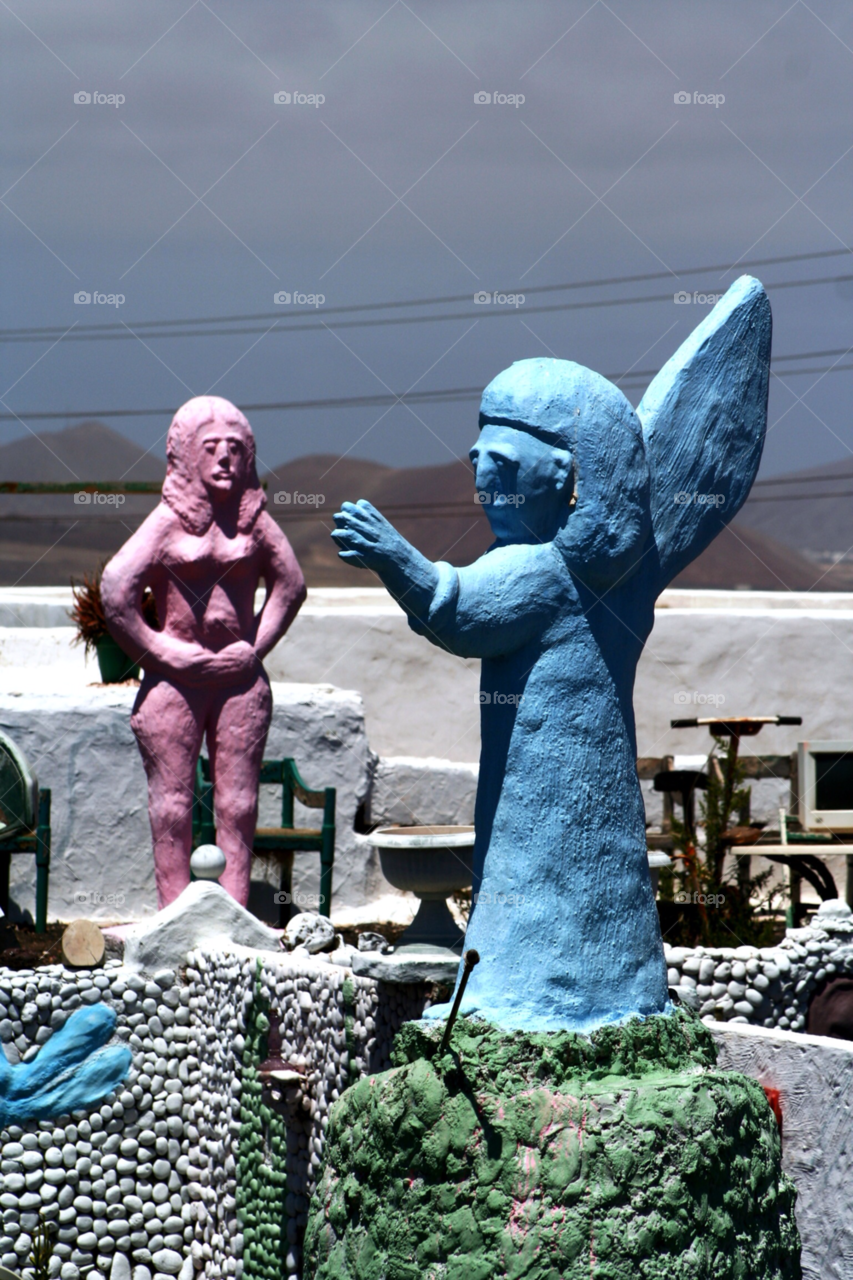 pink blue statue sculpture by adrianocastelli