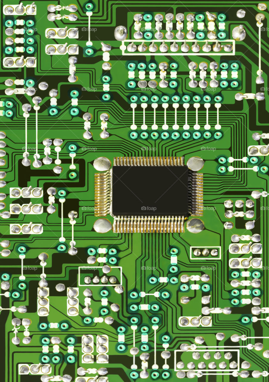 Green electronic circuit board. Green electronic circuit board with processor background