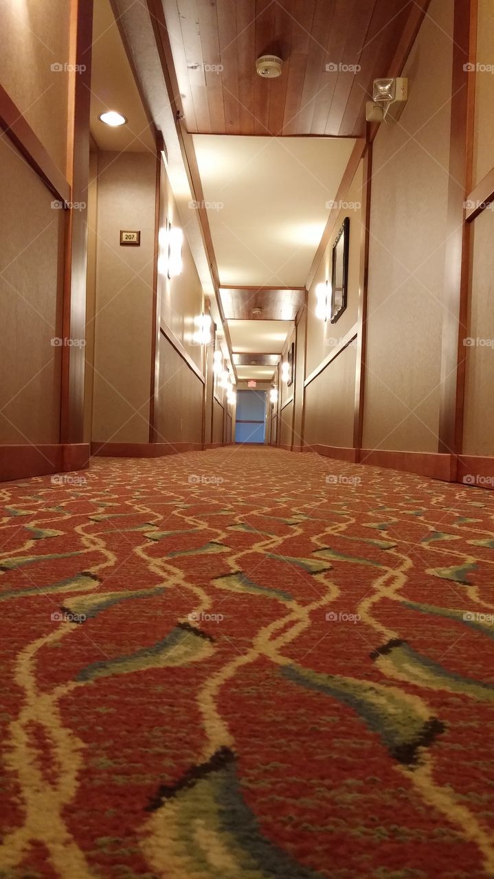 hallways. the hallway of the hotel I stayed in when I was in tha adks
