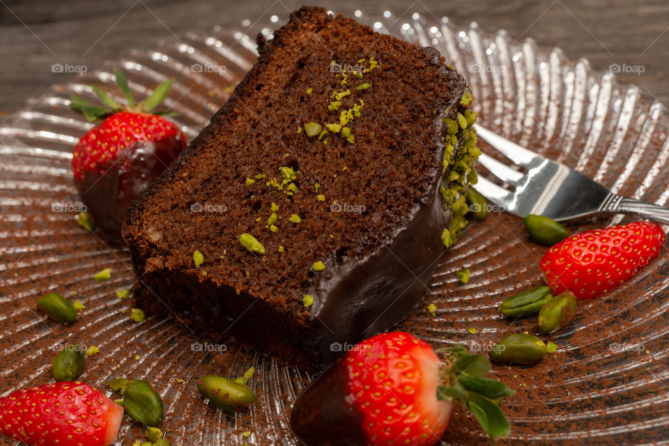 close-up of a chocolate cake