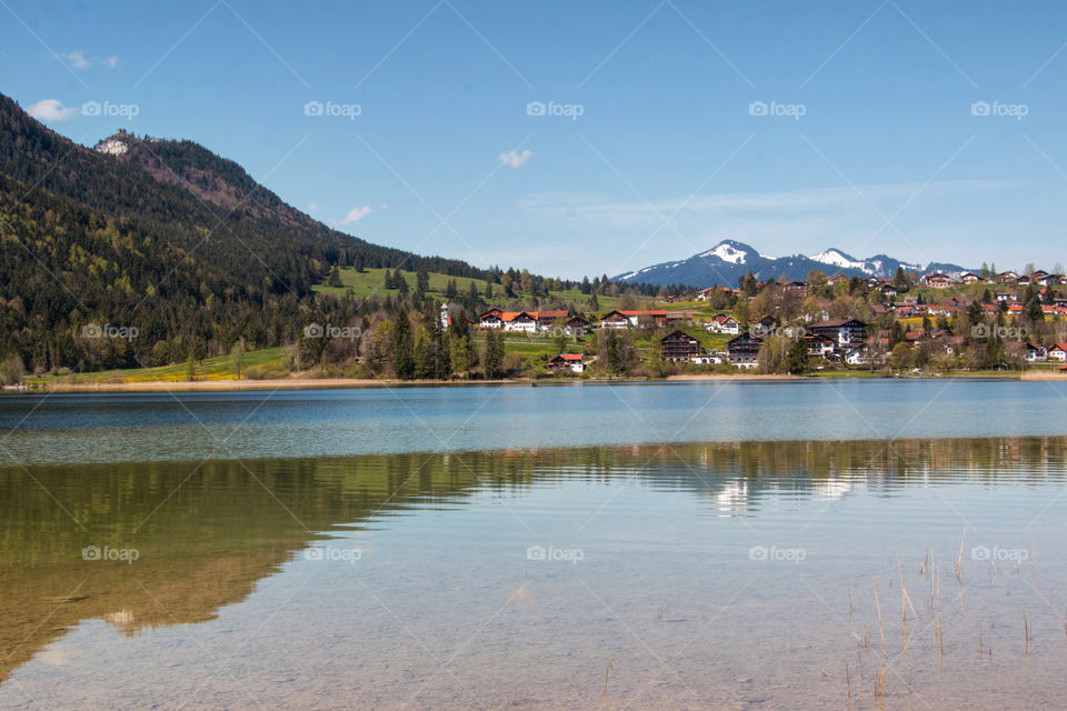 View of a town at lake side