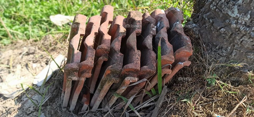 The abandaned roof tiles