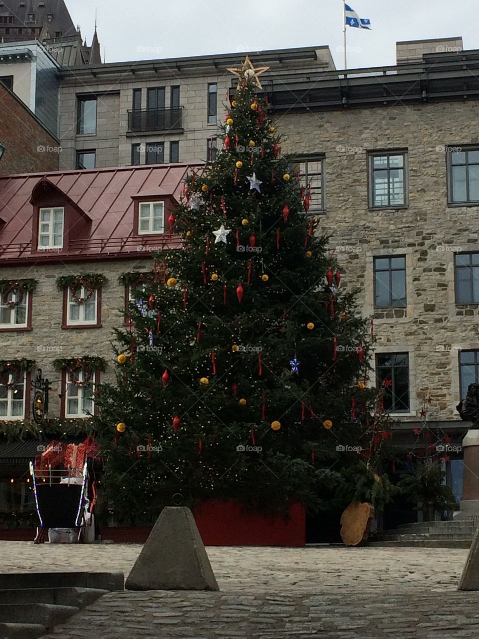 Town square Christmas tree in Old Town Quebec 