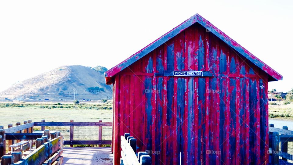 Red Picnic Area. Old barn style picnic area