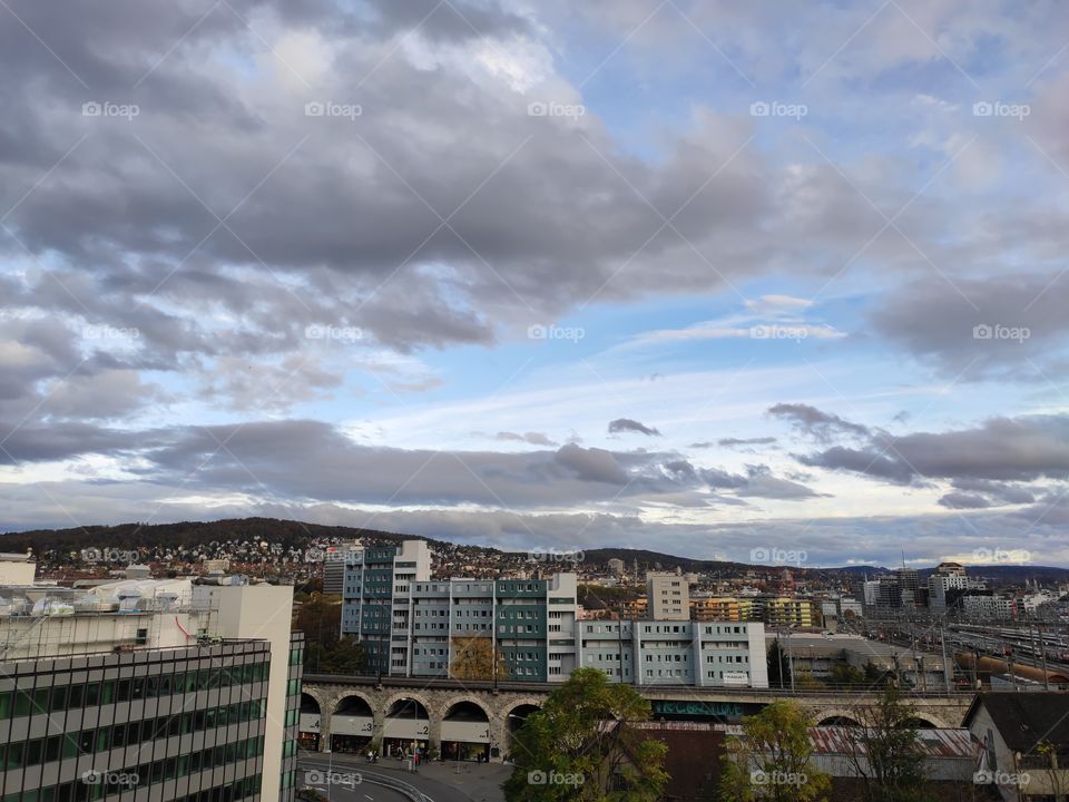 Zurich Switzerland cityscape in the evening