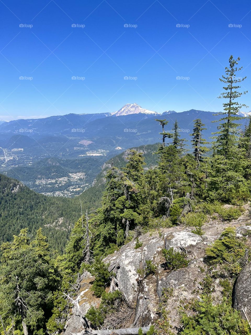 Snowy mountain views from Squamish, BC in the middle of summer 