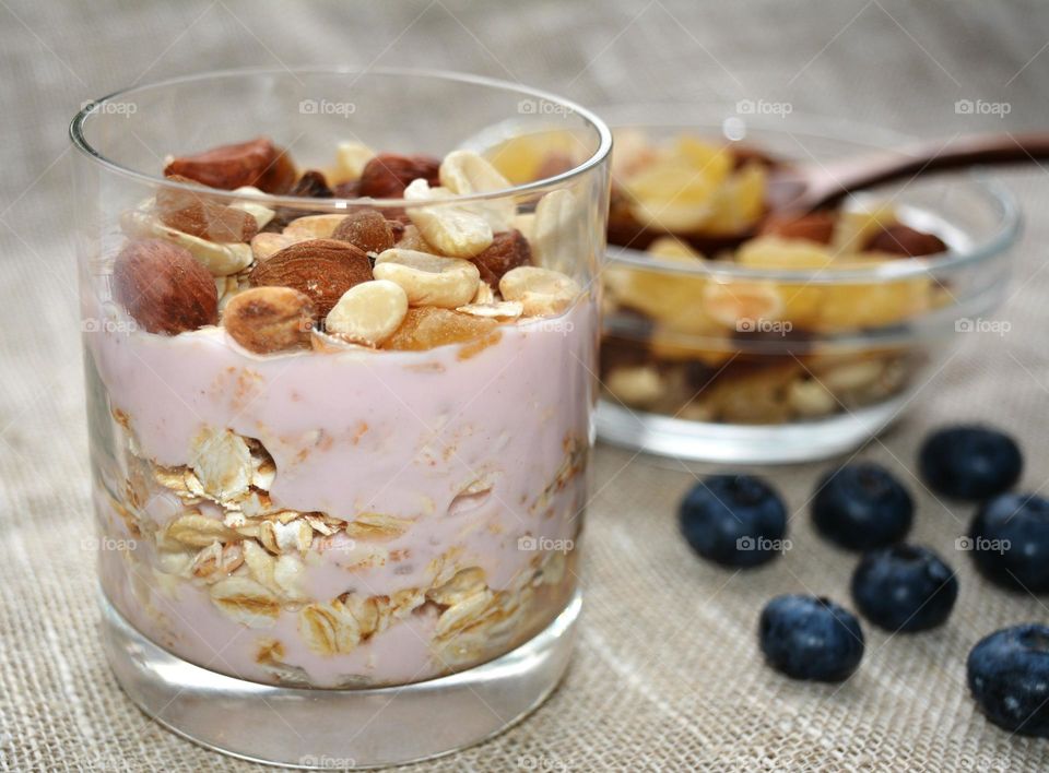 Dessert in glass with nut