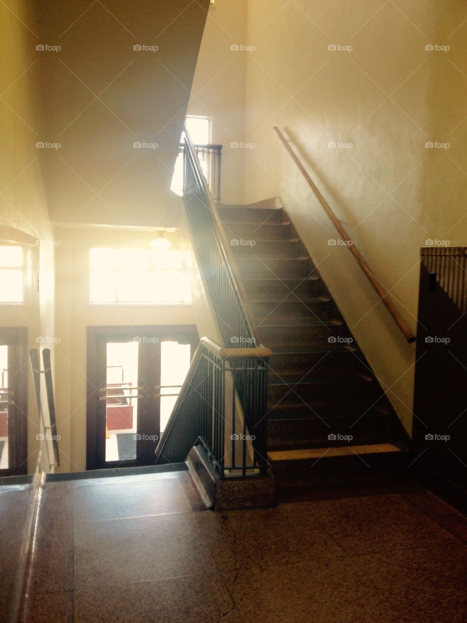 Gillespie County courthouse. Stair case in Fredericksburg, Texas at the Gillespie County courthouse. Everything is Art Deco style