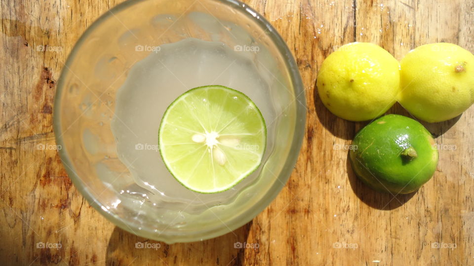 High angle view of a lemon juice