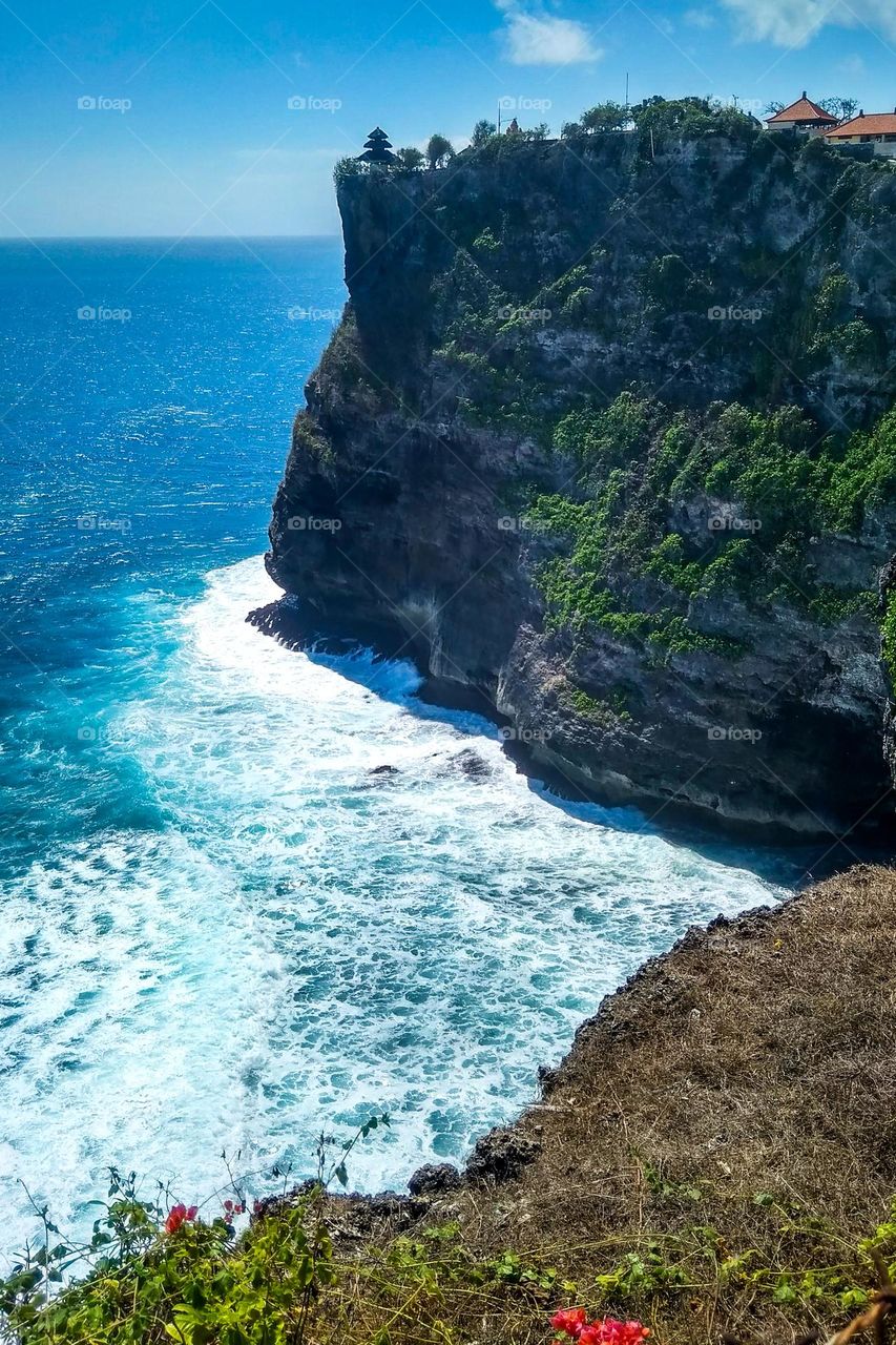 Cliff above the open sea in high angle view