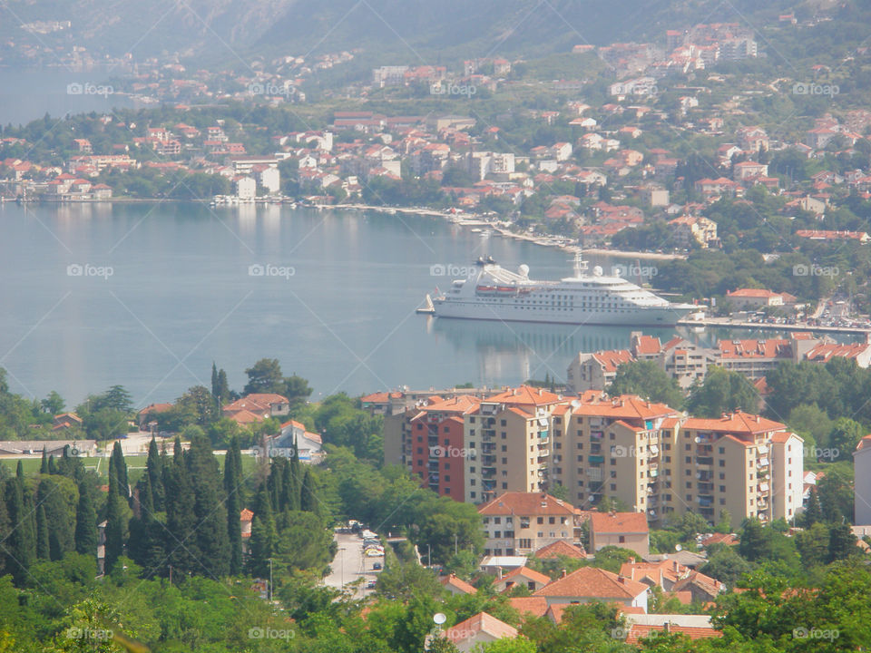 View of the sea, embankment, where there is a ship, Montenegro