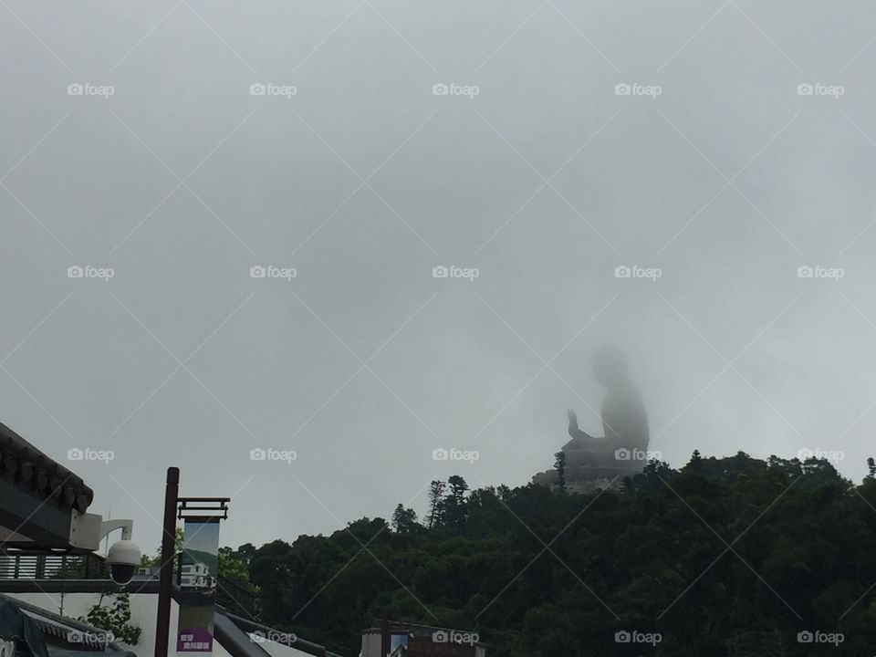 A Cloudy Buddha in Ngong Ping, Lantau Island, in Hong Kong.