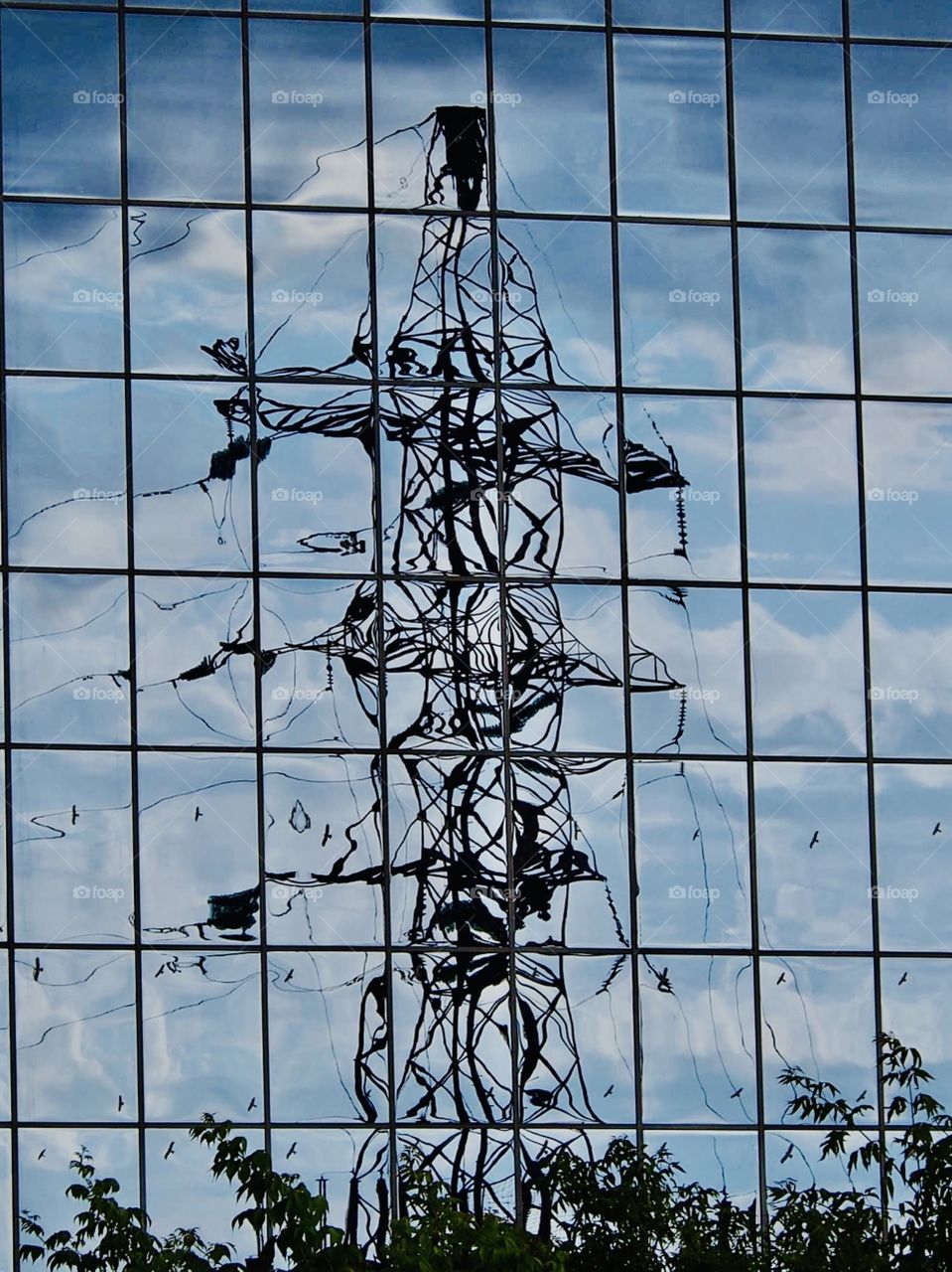 electricity pole in reflection