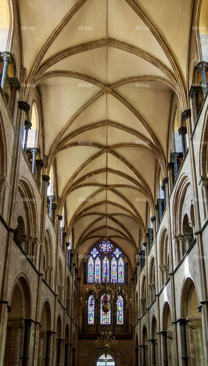 Chichester Cathedral nave and ceiling, UK.